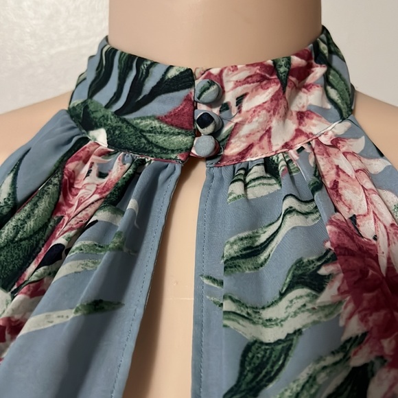 Anthropologie/BELLE VERE High Neck Halter Floral High Low Ruffle Layer Blouse - Picture 4 of 8